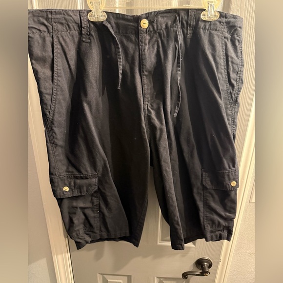Sean John Men’s Linen drawstring cargo black shorts front & back pockets Size 40 - Picture 1 of 8